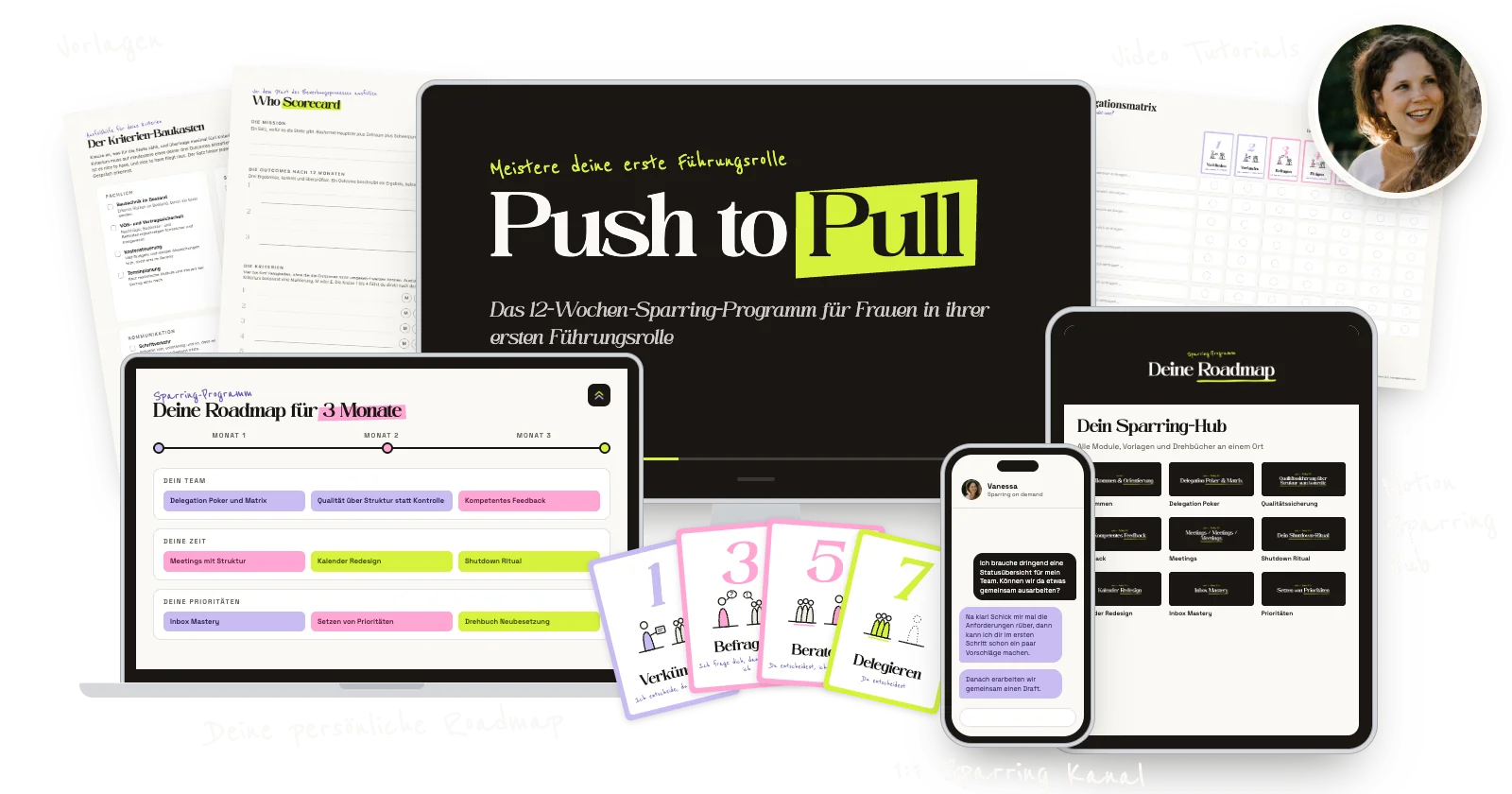 Push to Pull Programm: persönliche Roadmap, Vorlagen, Video-Tutorials, Notion Sparring-Hub und 1:1 Sparring-Kanal